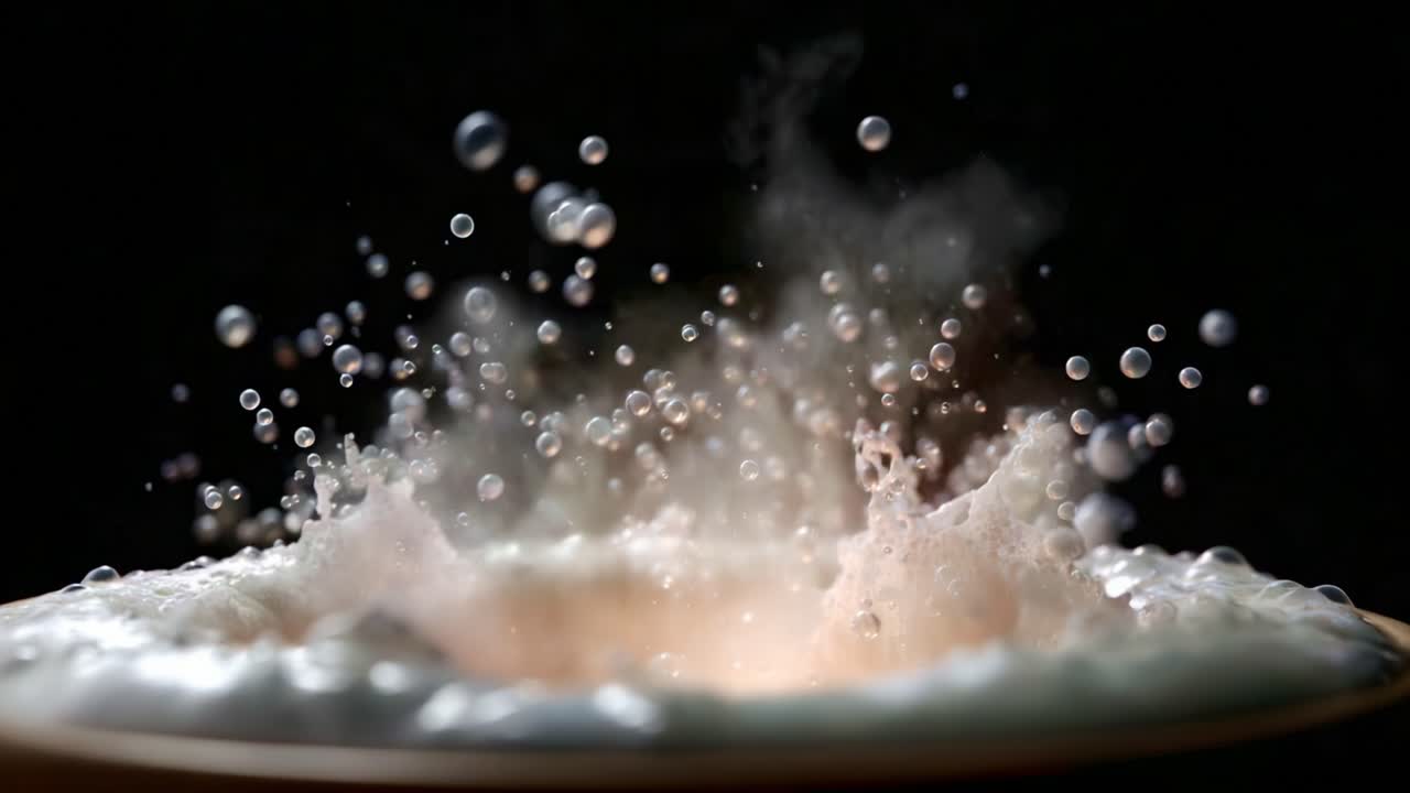 Captivating Splashing Water Droplets Creating Dynamic Waves and Bubbles in a Dark Background Captured in Stunning Close-Up Detail