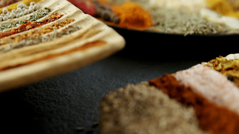 various spices arranged in tray 4k