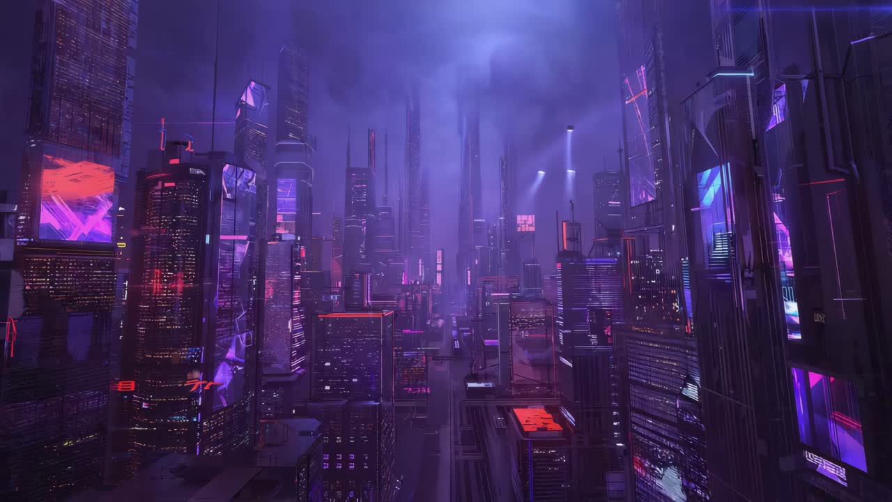 Futuristico paesaggio cittadino cyberpunk di notte