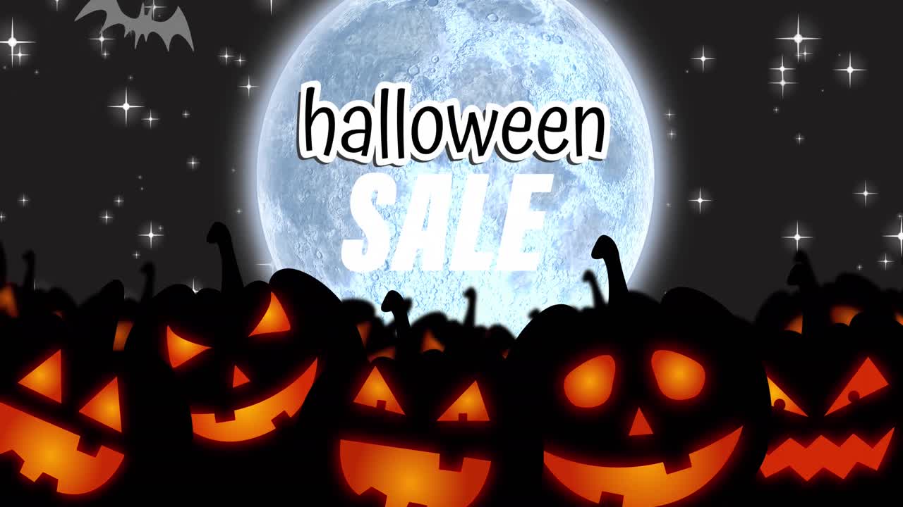 animación del texto de venta de halloween sobre calabazas