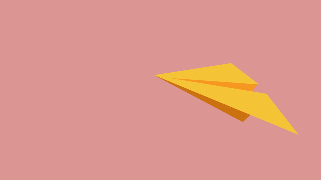 animación del icono digital del avión de papel sobre un fondo rosa