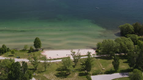 cinematic orbit shot of innisfil beach and lake simcoe in ontario, canada