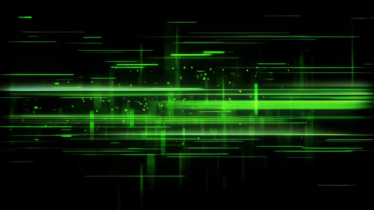 Abstract Green Digital Data Stream Moving Across Black Background