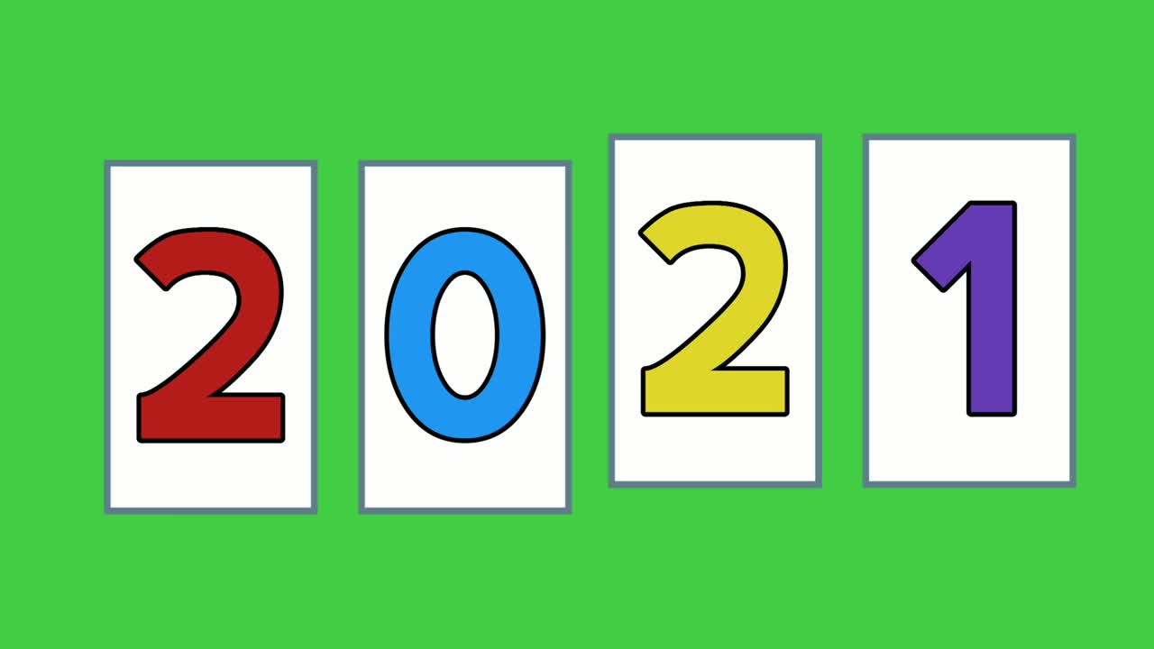saludo de año nuevo 2021 animación 4k en fondo de pantalla verde. texto de año nuevo feliz con el número 2021