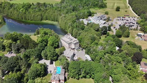 drone orbit of millcroft inn and spa complex with gardens in alton, caledon