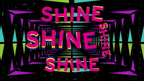 Animation-of-shine-text-and-shapes-on-black-background