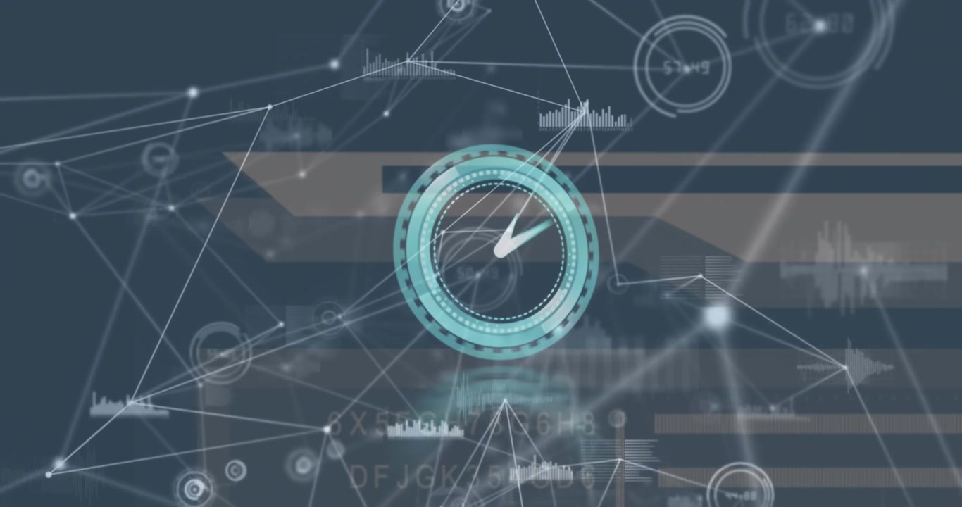 Animazione di un orologio che si muove su una rete di connessioni