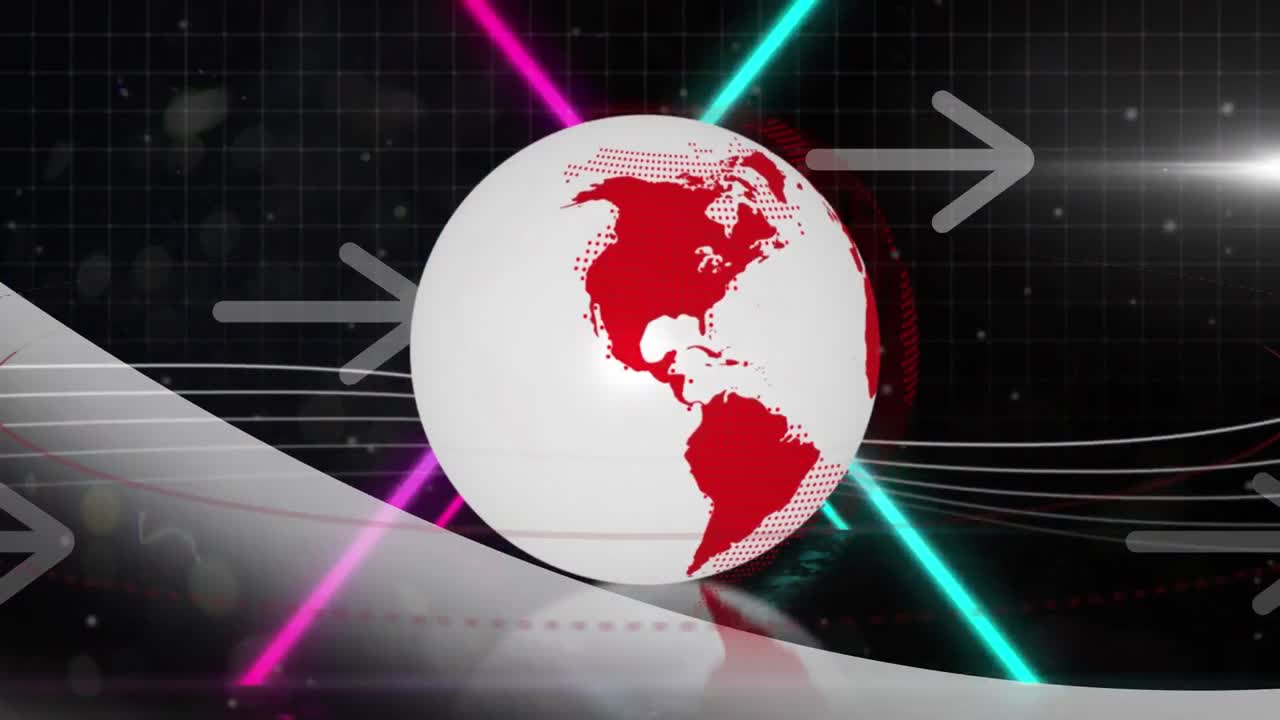 세계, 화살표 및 검은색 배경에 대한 데이터 처리의 애니메이션