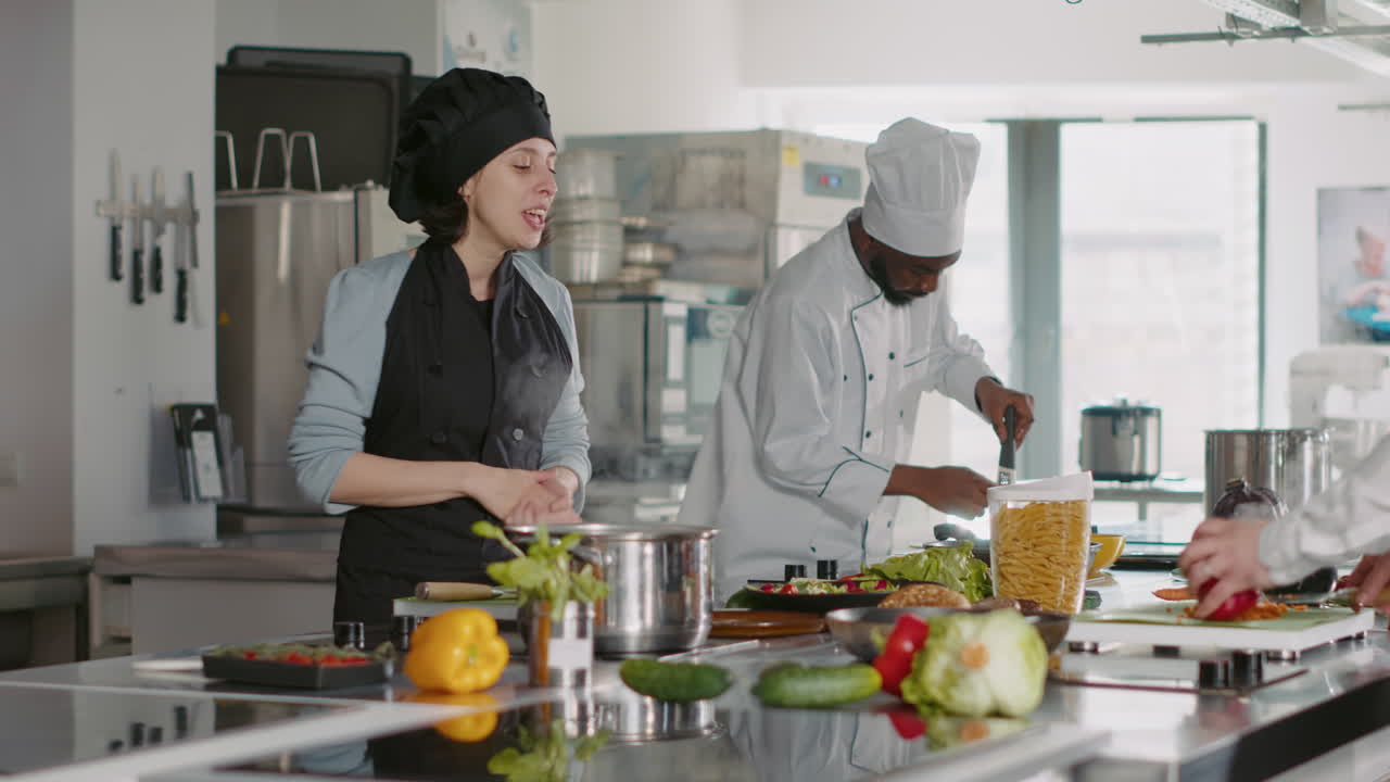 POV of professional cook making cooking show content with food