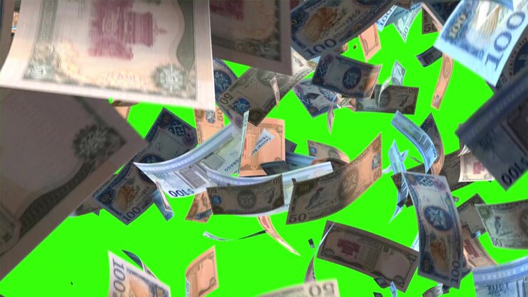 Dollari di Trinidad e Tobago che cadono su schermo verde.