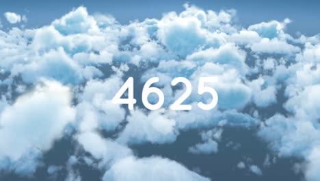 animación de números que crecen sobre las nubes y el cielo