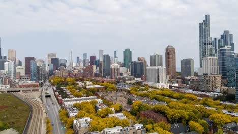 aerial view of chicago - fall colors - 4k