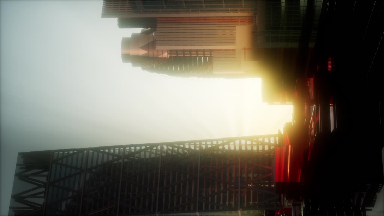 해가 지는 런던 시의 개념. 수직 형식