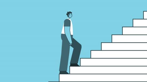 walk up the stairs. success and career growth concepts. flat design man cartoon character isolated loop 2d animation