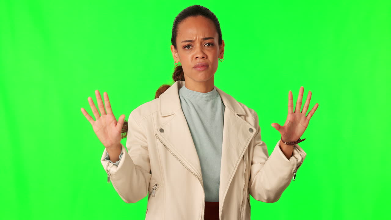 Woman, stop and no hand sign with face