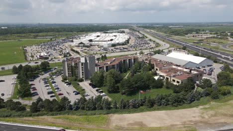 aerial orbit around white oaks spa and outlet mall, resort getaway and shopping