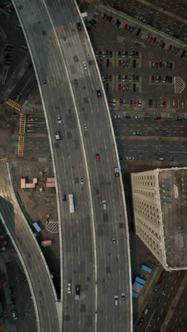 aerial view of a city highway with heavy traffic