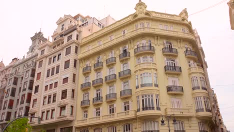 Looking-Up-On-Hotel-Buildings-In-The-City-Of-Valencia-In-Spain