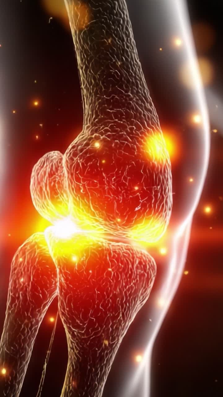 Visualización dinámica de una articulación de rodilla humana: Exploración de la anatomía y la biomecánica naturales de la rodilla con luz y color vibrantes