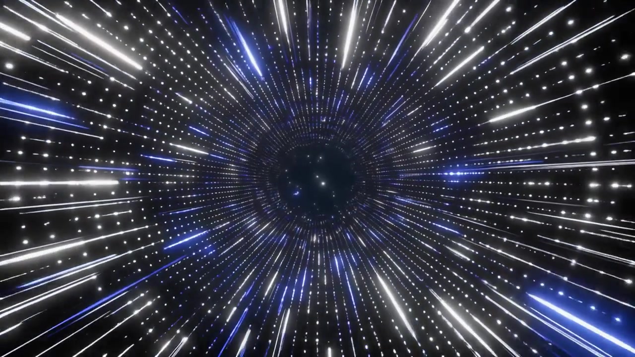 Abstract Tunnel of Glowing White and Blue Light Streaks