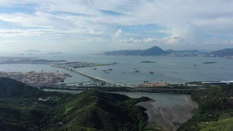 Hong-Kong-Grenzübergangsanlagen-Und-Führendes-Brücken--Und-Straßensystem-Im-Bau,-Luftaufnahme