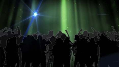 Animation-Von-Tanzenden-Menschen-In-Einem-Club-Musiklokal-Mit-Blauem-Licht,-Das-Sich-über-Leuchtende-Scheinwerfer-Bewegt