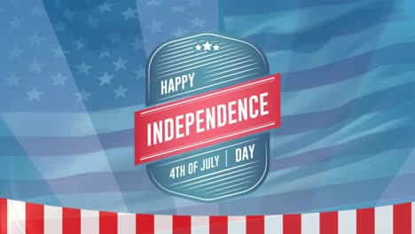 happy independence day, 4th of july text in badge and flag