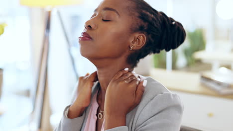 business, black woman and neck pain in office