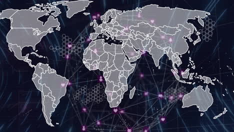 animación de la red de conexiones con puntos sobre el mapa del mundo
