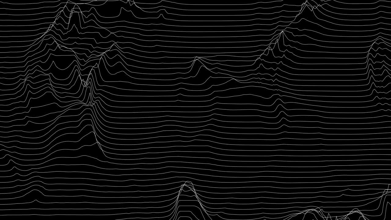 Trendy ultra thin striped loop animation with wave distortion lines. Abstract noise landscape. Procedural ripple background. 4k UHD.