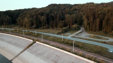 Aerial-shot-of-sport-motorbike-riding-fast-on-empty-road