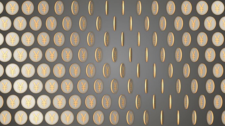 Chinese yuan coins china money grey background rotating coins