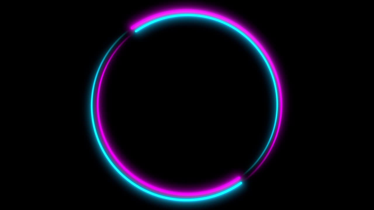 fondo de círculo de neón con pantallas de marco led. azul abstracto fluorescente, color púrpura. animación en bucle 4k