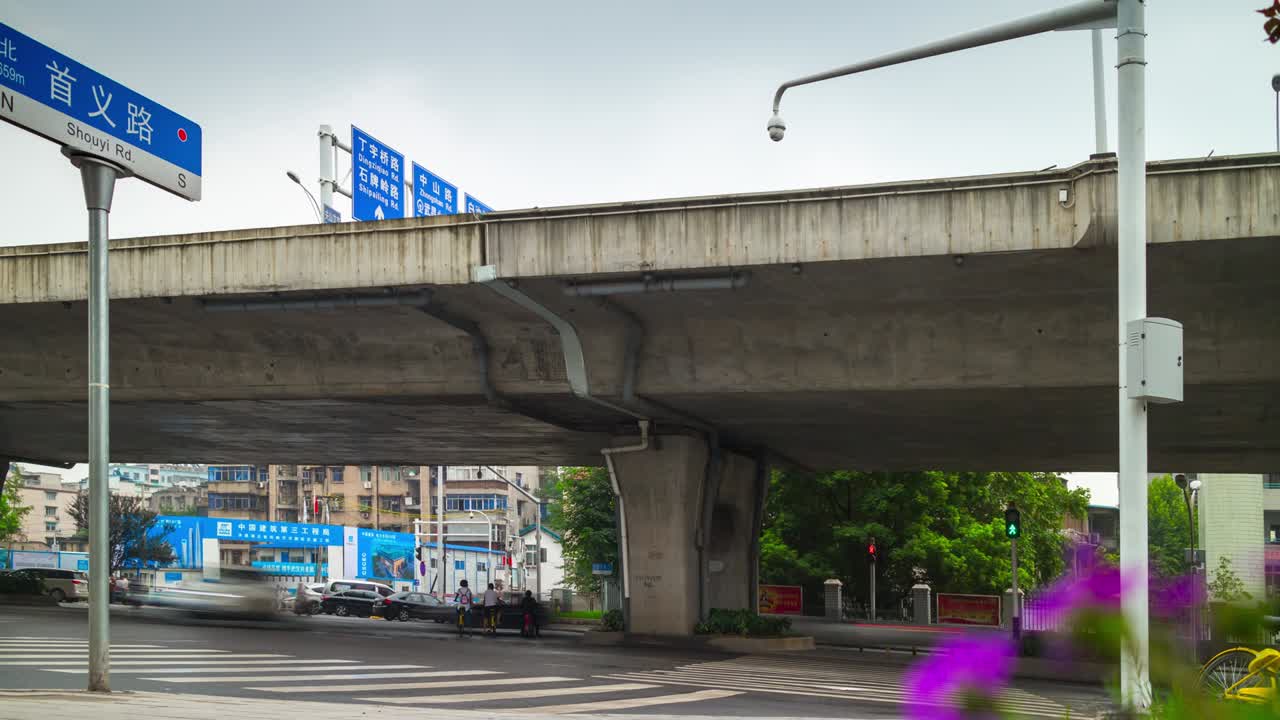 우한시티 데이 타임 트래픽 크로스로드 파노라마 4k 타임 스 중국