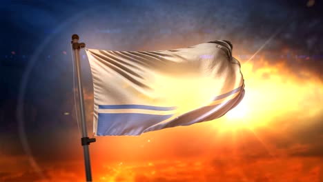 altai republic flag backlit at beautiful sunrise loop slow motion 4k