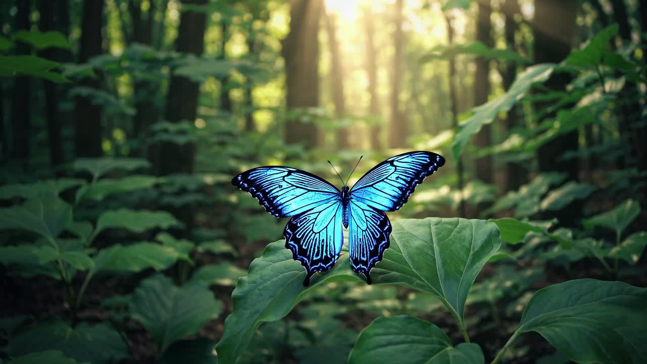 Bellissima farfalla blu in una foresta lussureggiante