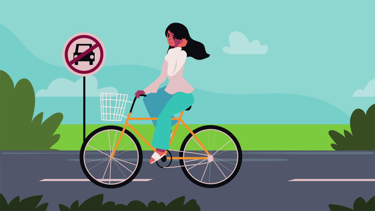 mujer joven en personajes de bicicletas