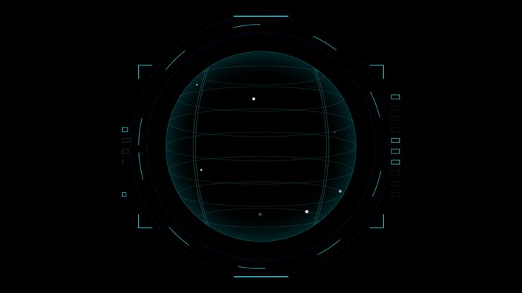 Digital HUD Interface with Rotating Wireframe Globe