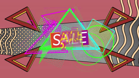 Animation-of-sale-text-in-triangle-over-abstract-background