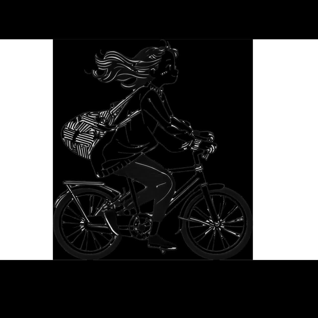 Whimsical girl cycling illustration animation isolated asset, transparent 4K video, alpha channel