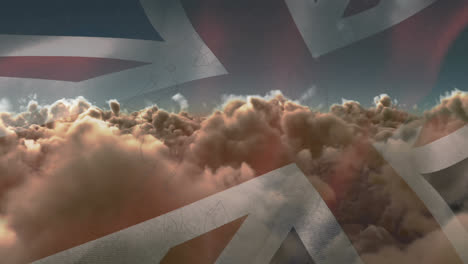 Animation-Der-Flagge-Des-Vereinigten-Königreichs-über-Wolken