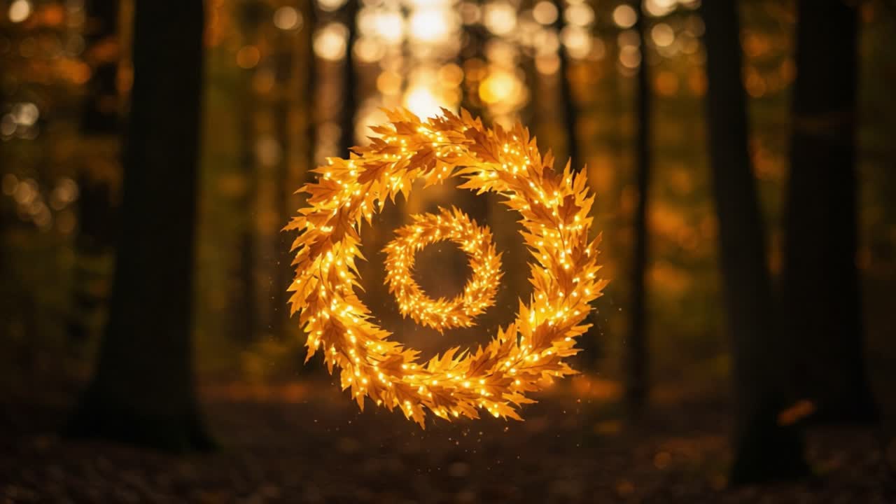 Enchanting Autumn Circle: A Magical Representation of Golden Leaves Illuminating a Forest Path Amidst a Captivating Seasonal Environment
