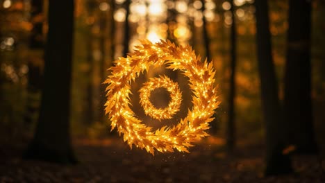 Enchanting Autumn Circle: A Magical Representation of Golden Leaves Illuminating a Forest Path Amidst a Captivating Seasonal Environment