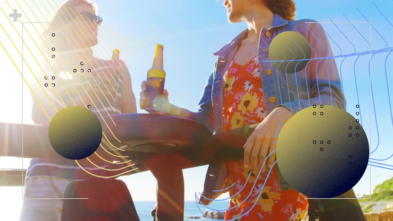 Animeret HUD vises, hvilket får kvinden til at tage en flaske ved nakkestøtten, mens manden løfter en drink til rejsen.