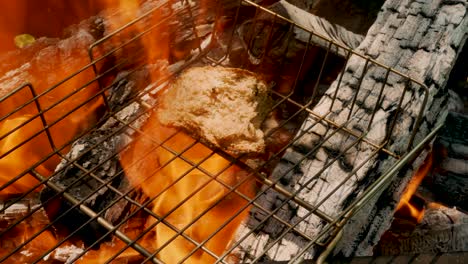 fry a piece of bread over a fire