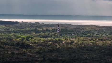 Un-Faro-Junto-Al-Mar-Rodeado-De-Exuberante-Vegetación-A-Lo-Largo-De-La-Costa-Holandesa