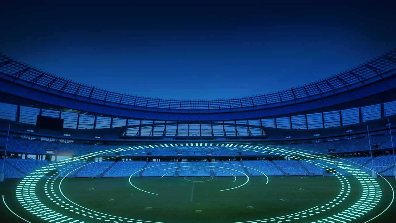 animación de la exploración del alcance sobre el estadio deportivo