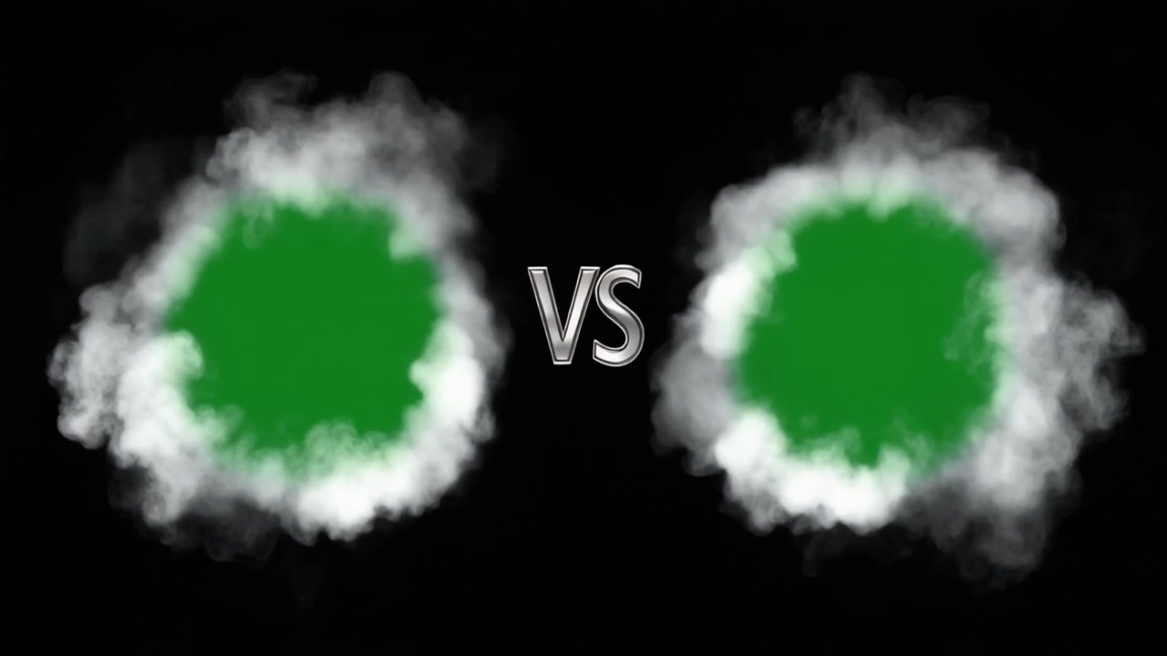Schermata Versus con cerchi verdi circondati da fumo