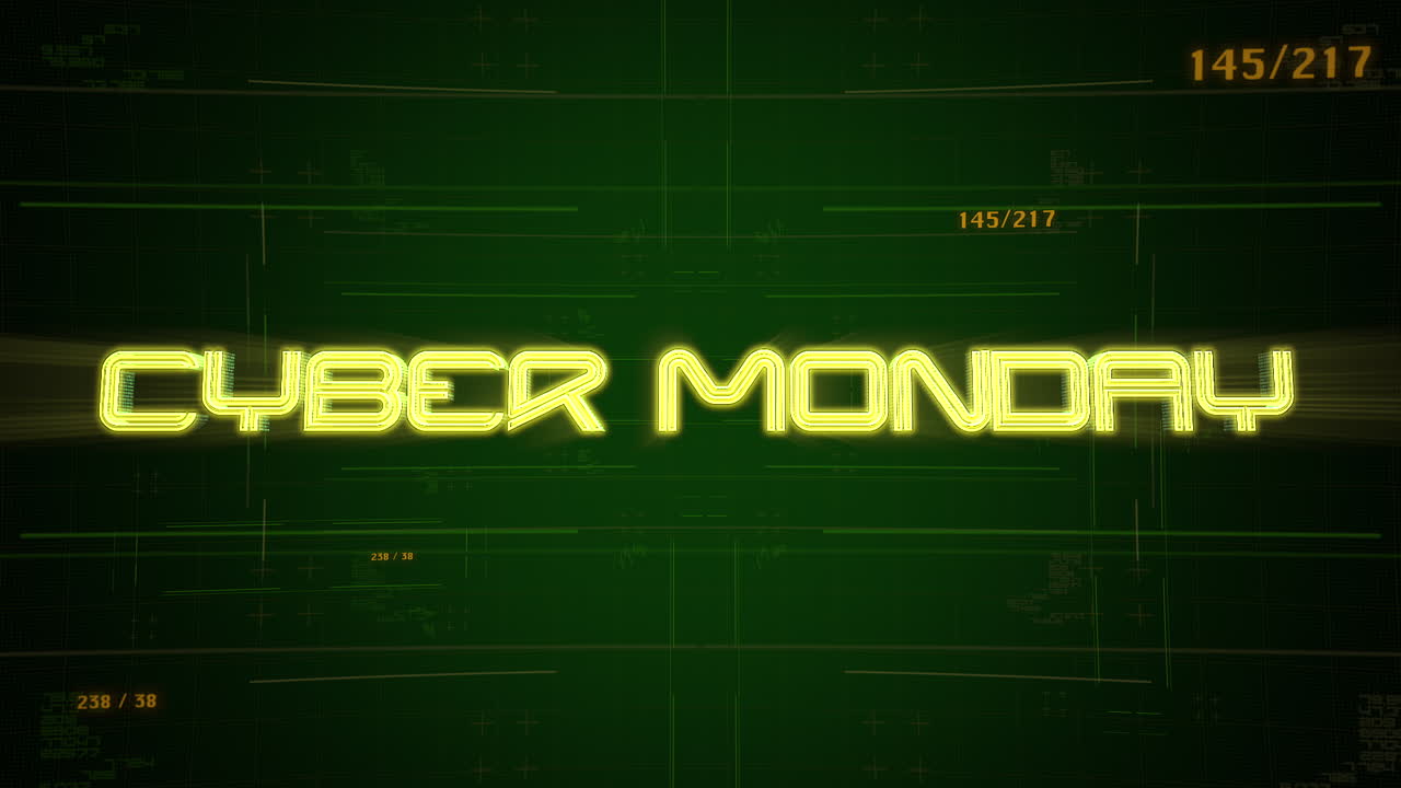 Cyber Monday on computer screen with numbers and grid 1