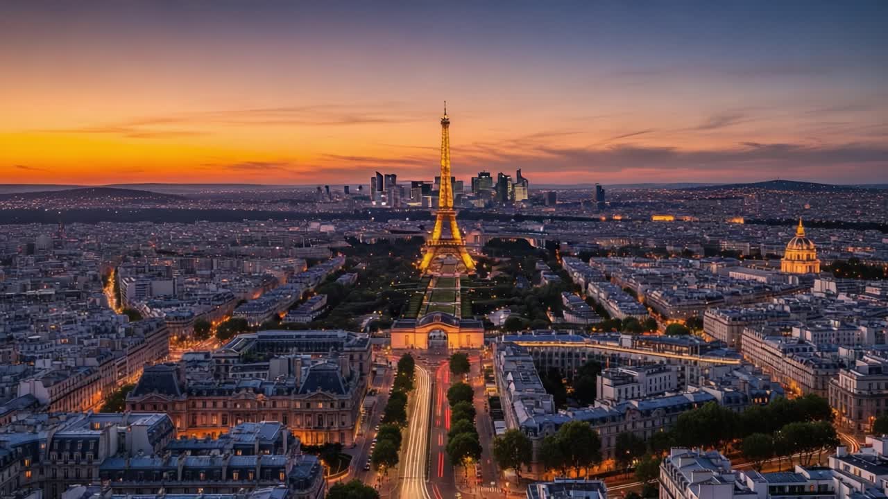 Panoramic Night View of Paris with the Illuminated Eiffel Tower